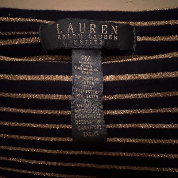 Ralph Lauren Black Gold Boatneck Nautical Short Sleeve Dress Top Size Medium - Picture 3 of 3